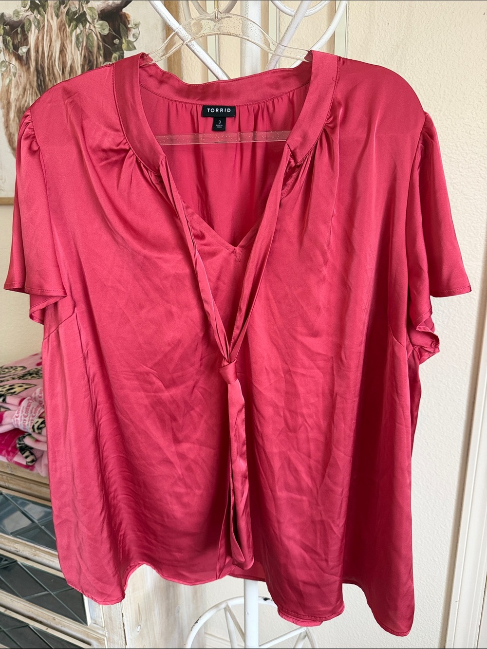 torrid Rose-Pink Satin Tie-Front Blouse